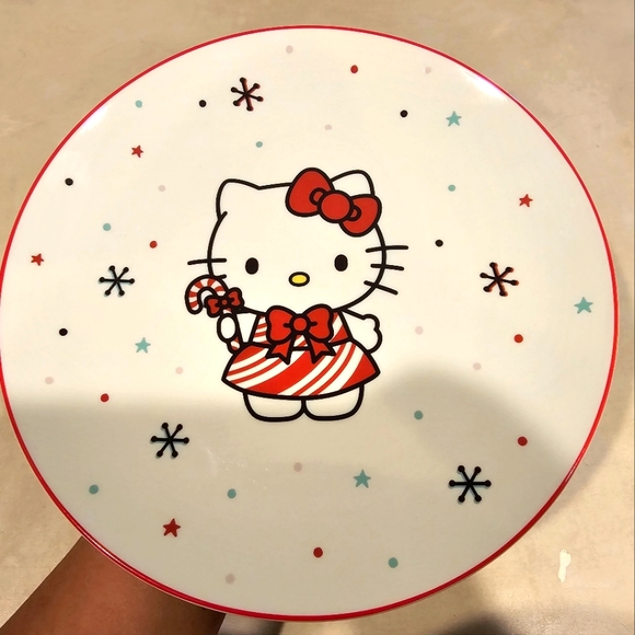 Sanrio Other - SET OF 2 Sanrio Hello Kitty Ceramic Candy Cane Dress Christmas Plates 10.5”
